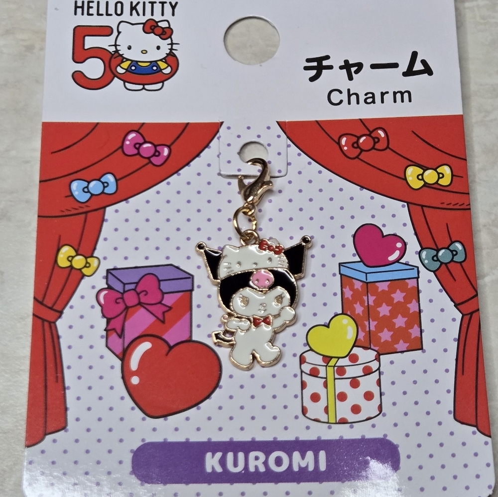 Sanrio 2024 50th Anniversary Hello Kitty Kuromi Charm 1 1/2" X 5/8"